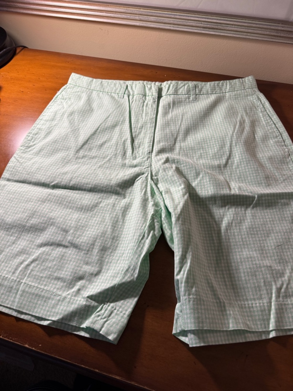 J. Crew brand new! NWOT size 14 Women’s lime green / white Check  Shorts